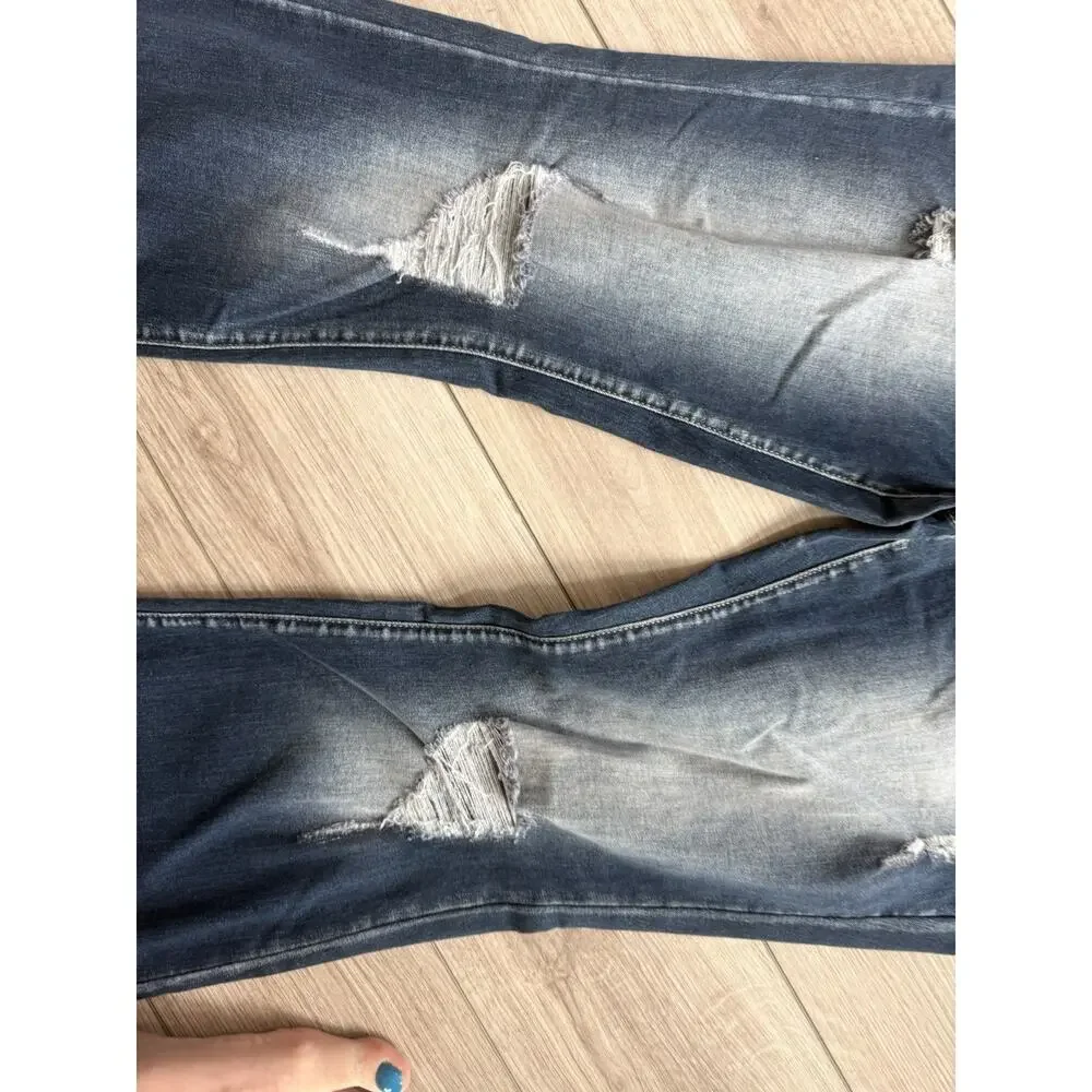Flamingals Distressed Flare Jeans Women Ripped Bell Bottom Frayed Raw Hem NWT XL
